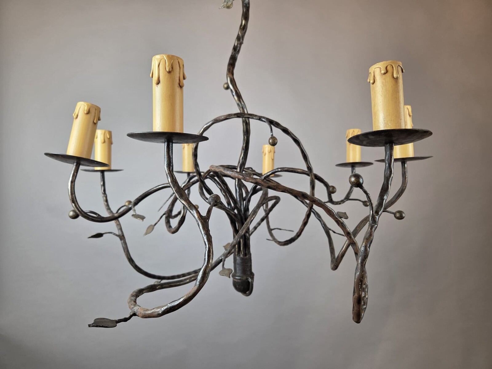 Art Nouveau style wrought iron chandelier, 20th