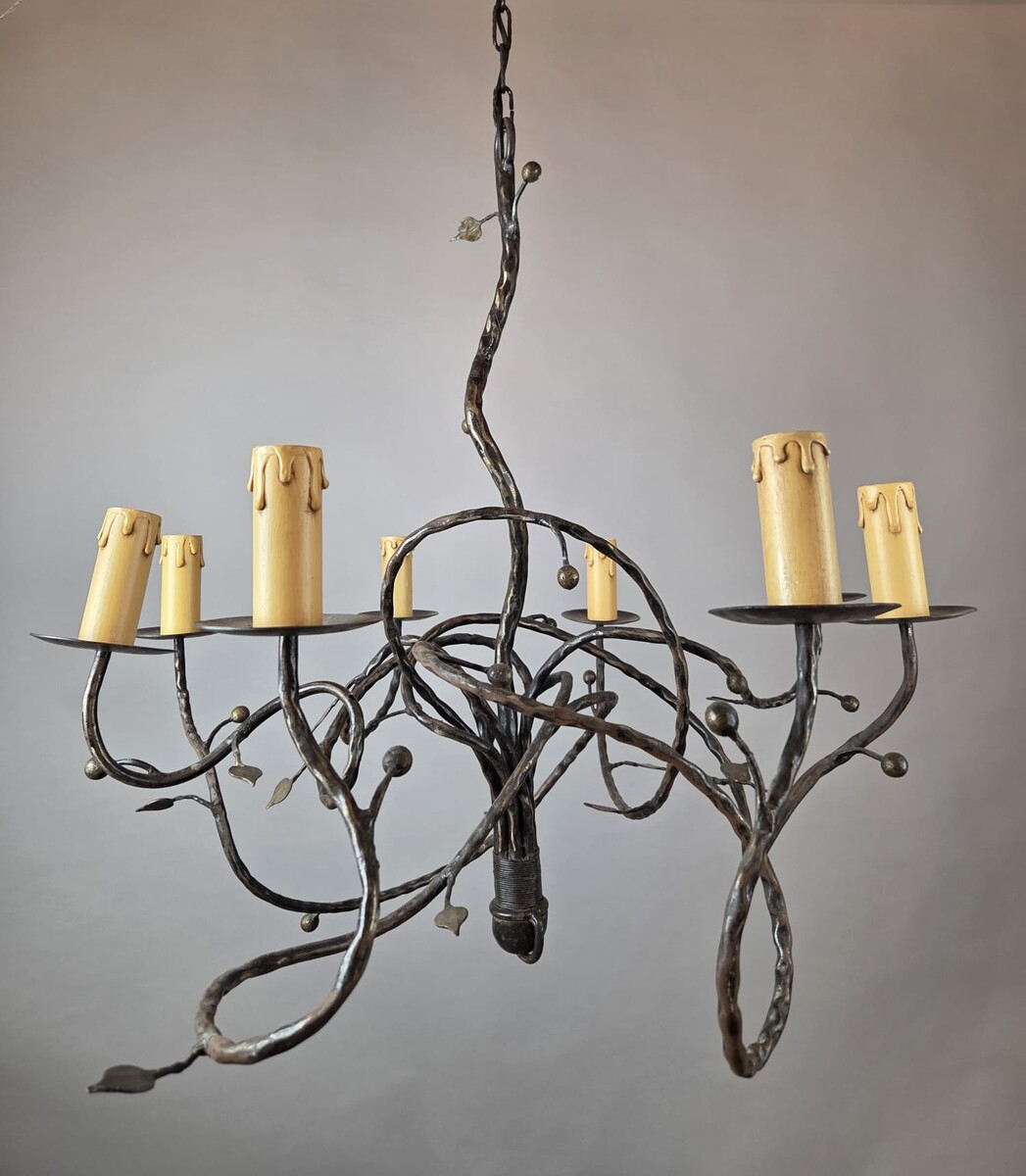 Art Nouveau style wrought iron chandelier, 20th