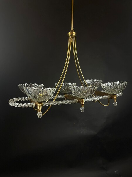 Attributed to Barovier, 6-light chandelier, Italy around 1940