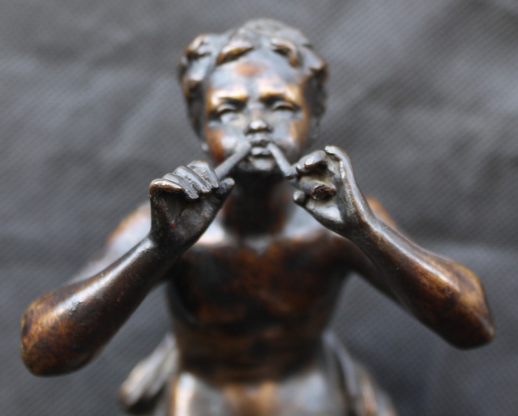 Aulos Player ; 19th C. bronze sculpture