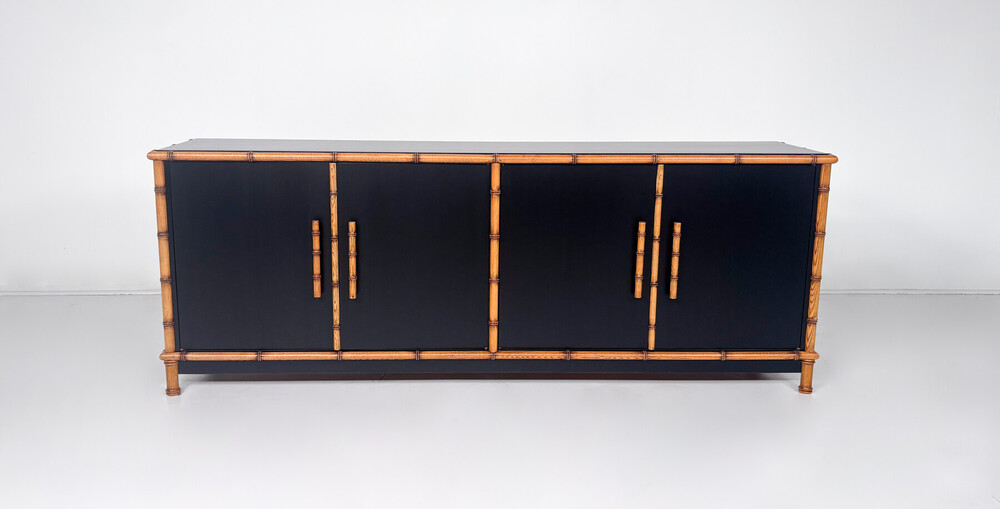 Bamboo and black-lacquered wood sideboard, Italy, circa 1960