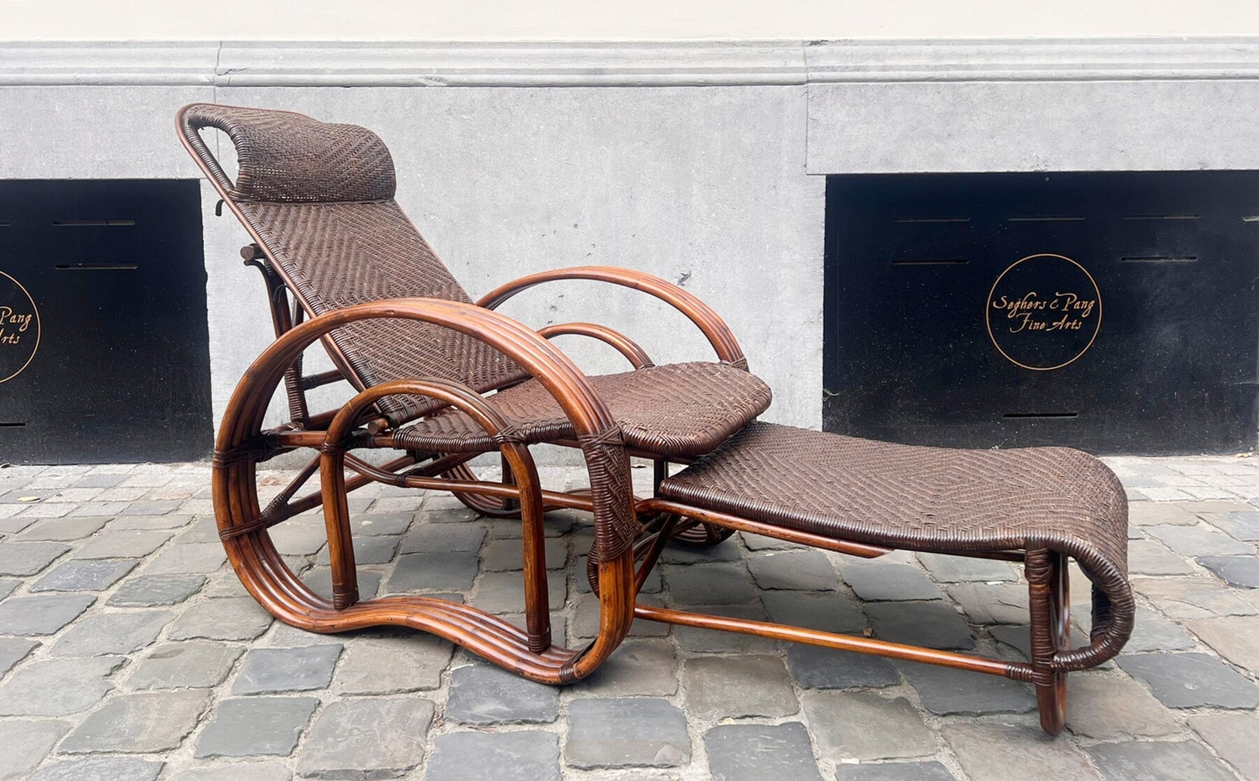 Bamboo and rattan chaise longue, 1950s