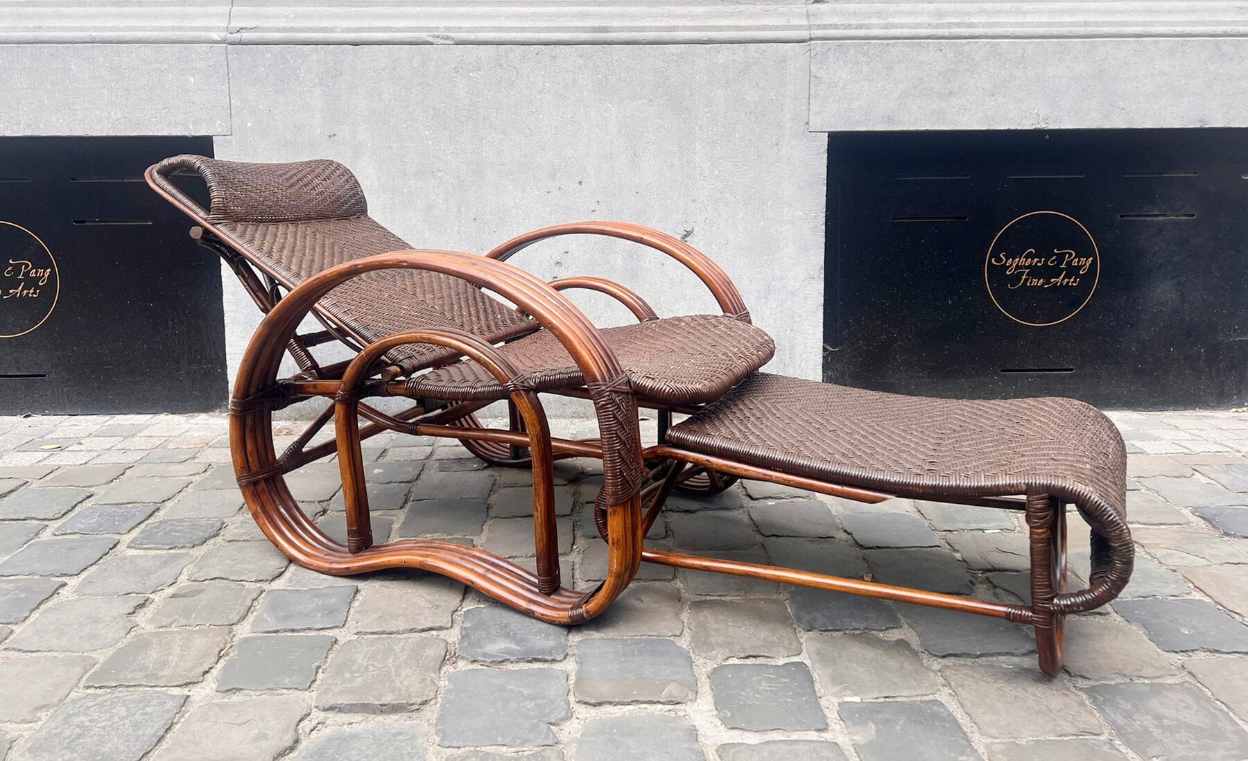 Bamboo and rattan chaise longue, 1950s