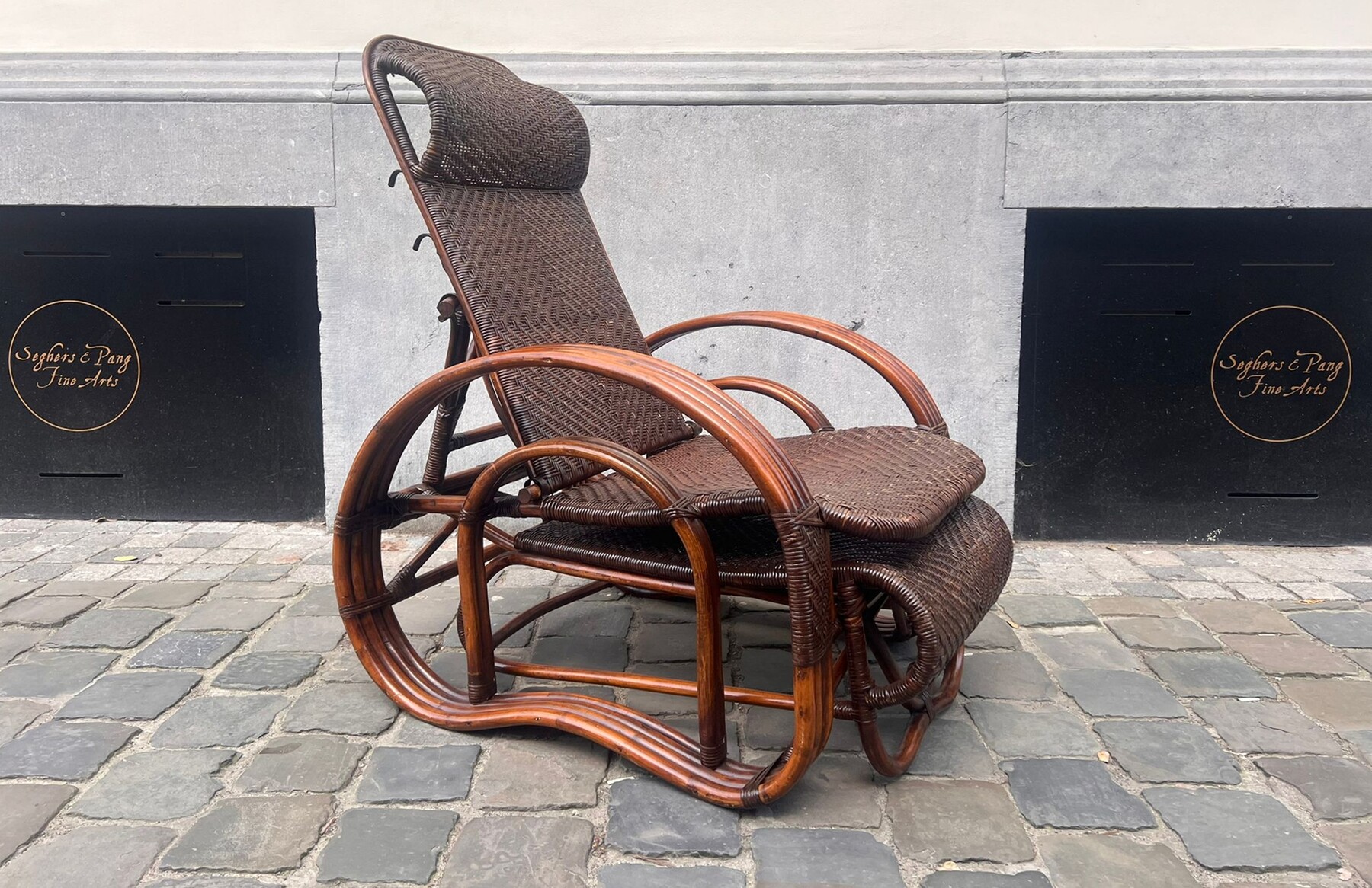 Bamboo and rattan chaise longue, 1950s