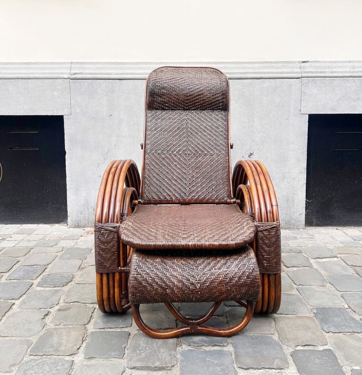 Bamboo and rattan chaise longue, 1950s