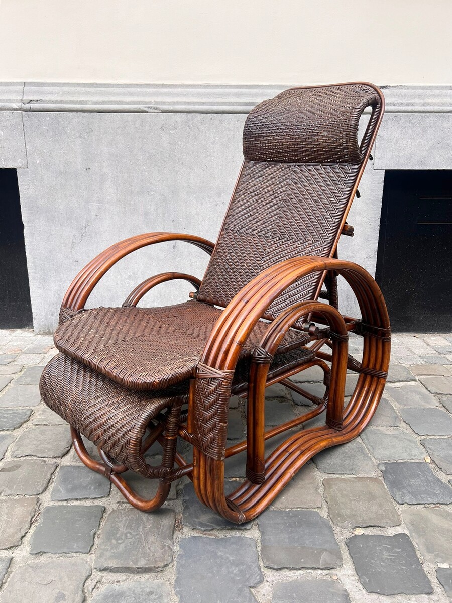 Bamboo and rattan chaise longue, 1950s