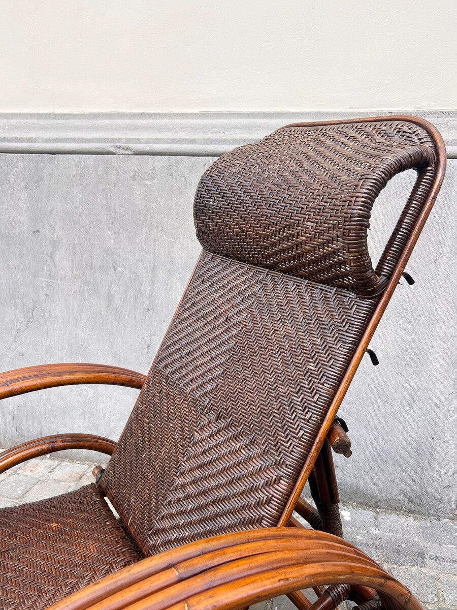 Bamboo and rattan chaise longue, 1950s