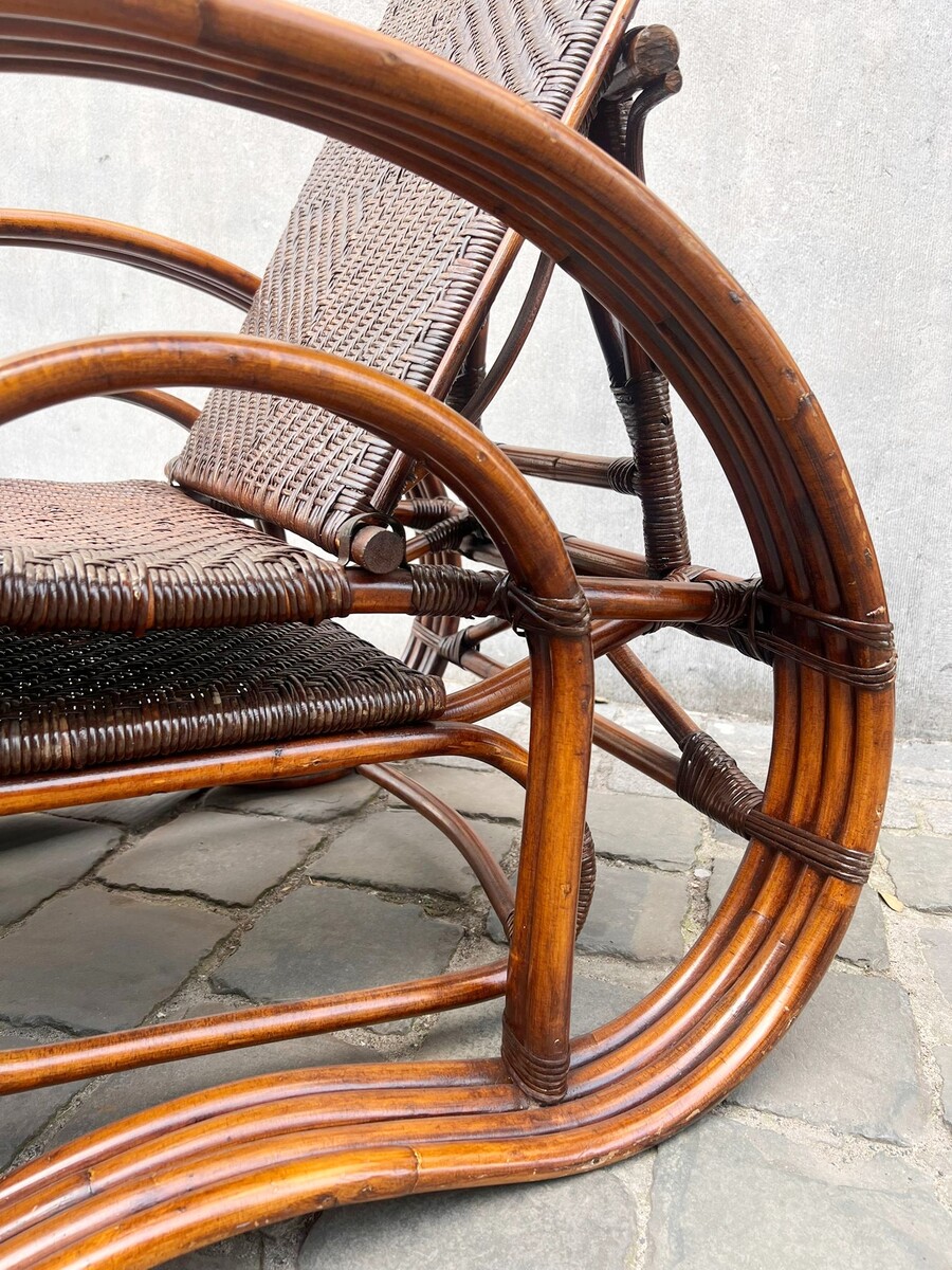 Bamboo and rattan chaise longue, 1950s