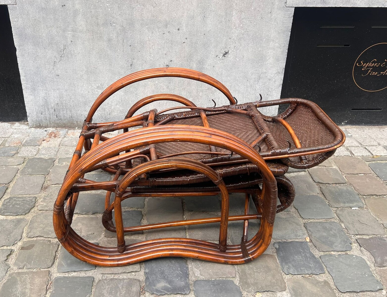 Bamboo and rattan chaise longue, 1950s