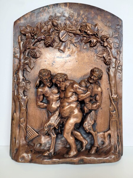 Bas Relief Bacchus Drunk Supported By 2 Satyrs