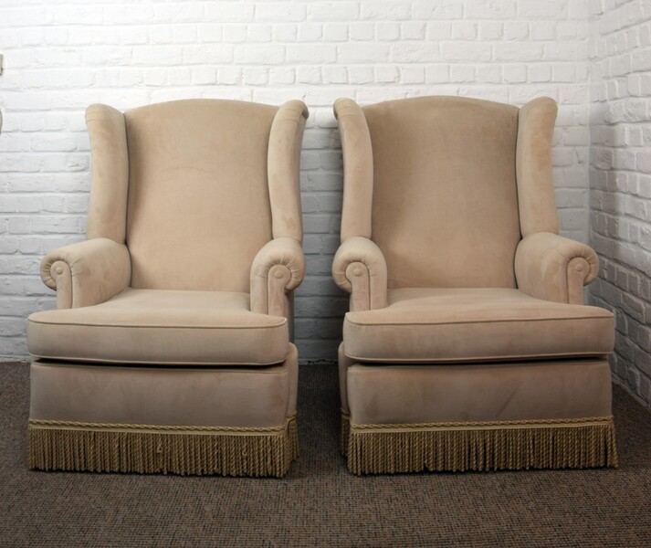 Beautiful pair of cream-colored velvet armchairs