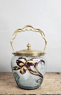 Biscuit jar with iris decoration, Baccarat, Art Nouveau