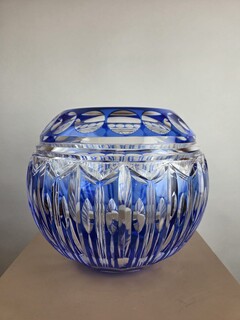 Blue-lined crystal vase from Val St Lambert, circa 1940
