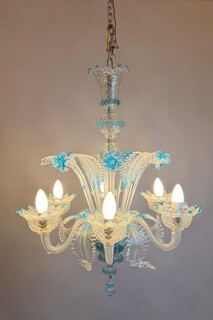 Blue-lined Murano glass chandelier