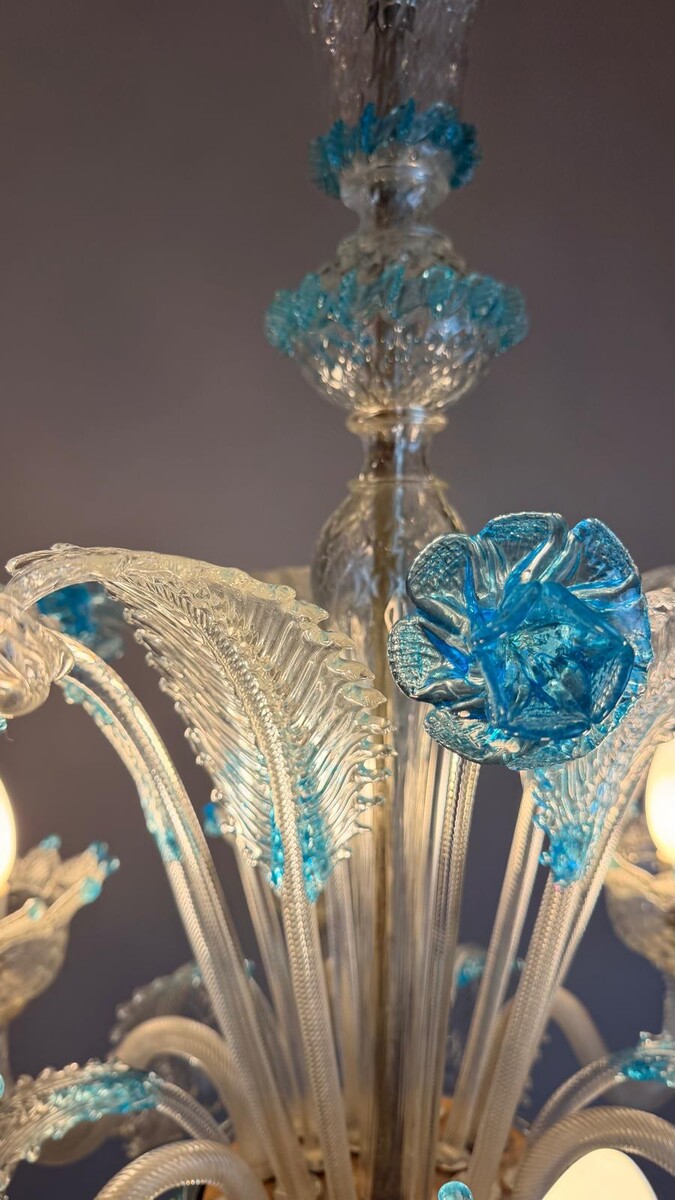 Blue-lined Murano glass chandelier