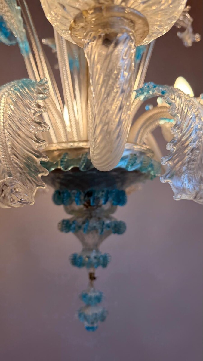 Blue-lined Murano glass chandelier