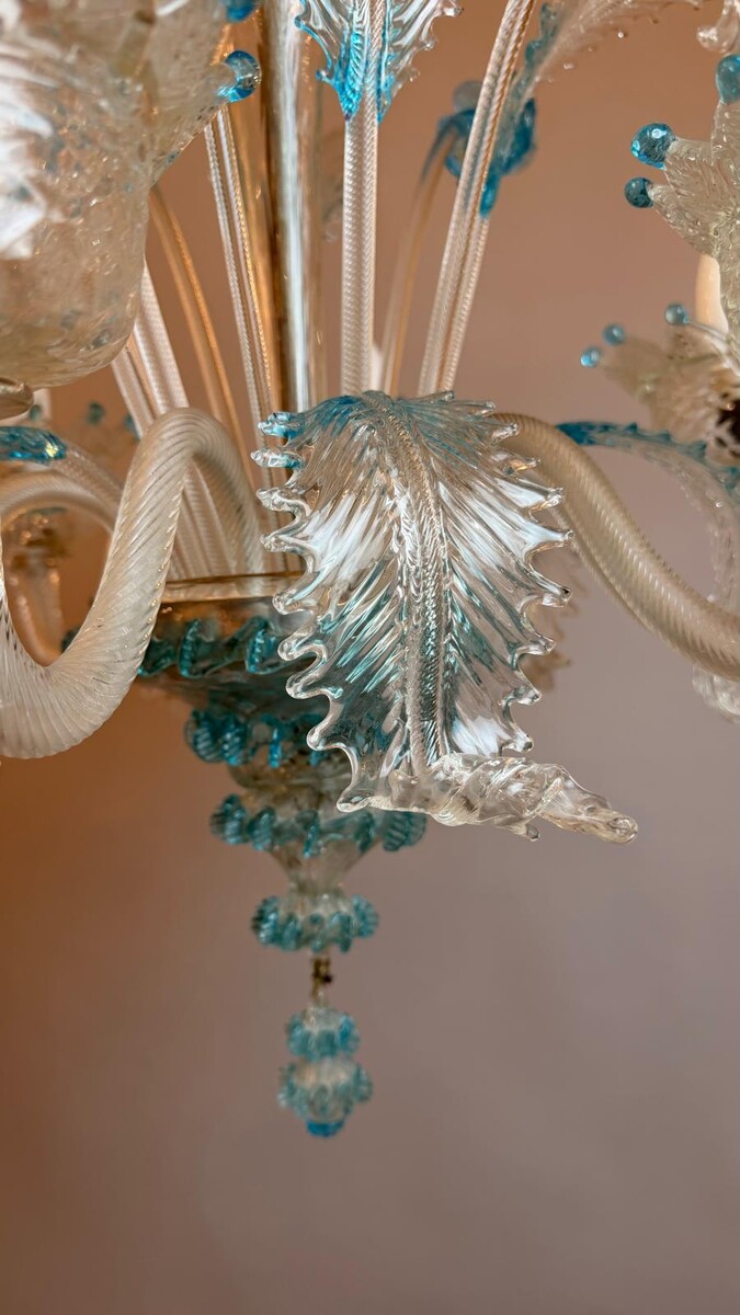 Blue-lined Murano glass chandelier