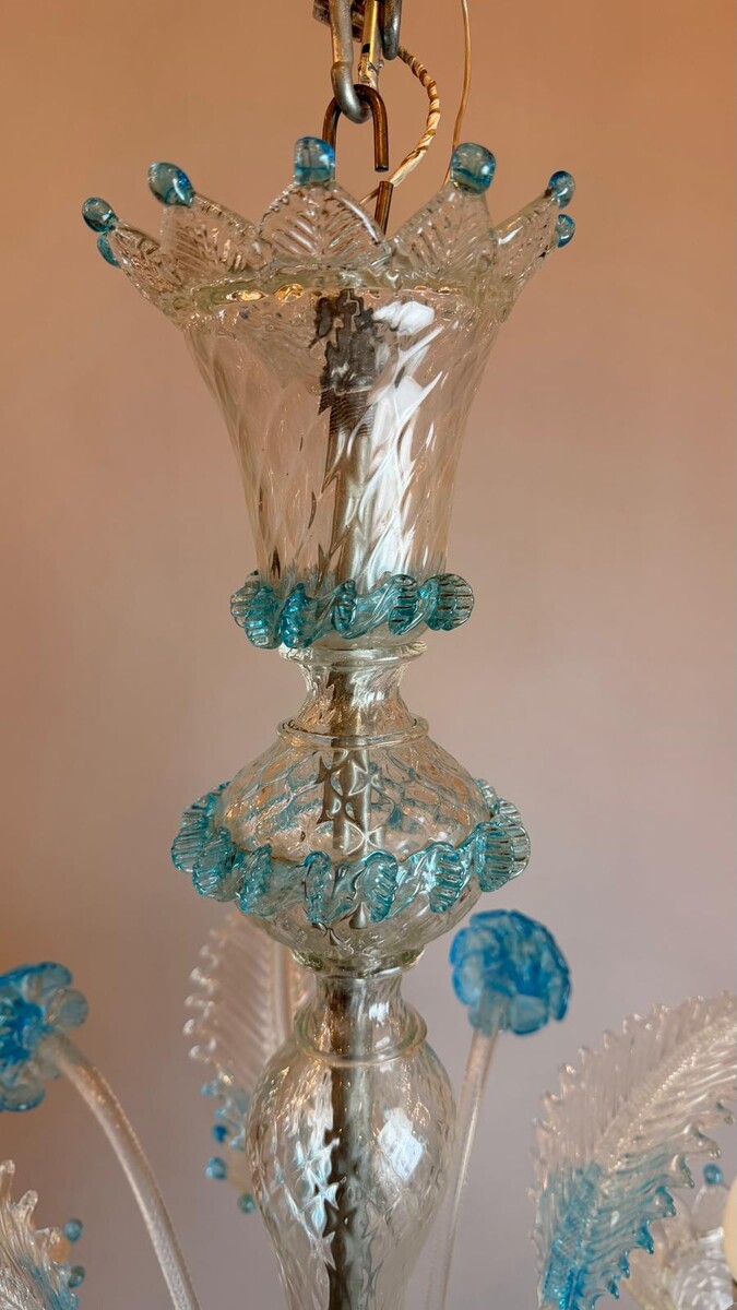 Blue-lined Murano glass chandelier