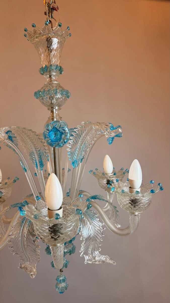 Blue-lined Murano glass chandelier