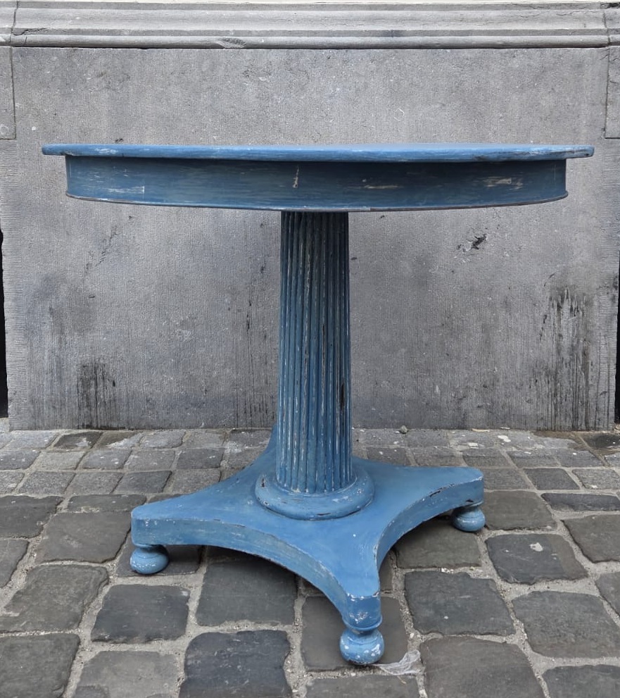 Blue-washed wooden pedestal table, Sweden, late 19th century