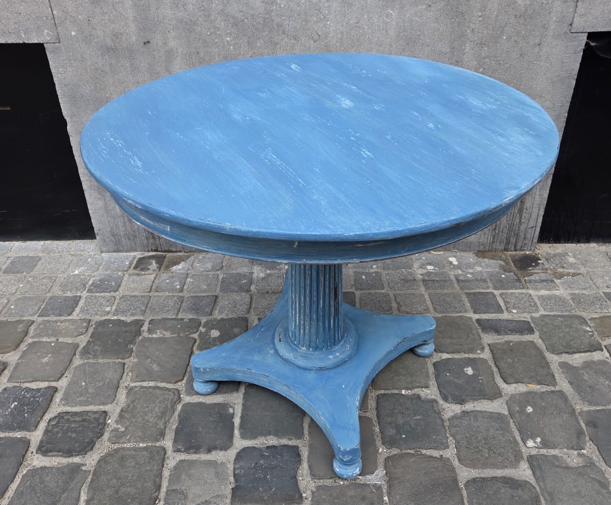 Blue-washed wooden pedestal table, Sweden, late 19th century