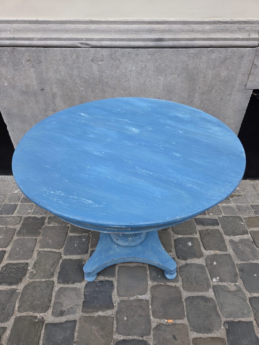 Blue-washed wooden pedestal table, Sweden, late 19th century