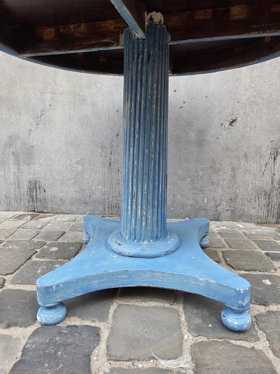 Blue-washed wooden pedestal table, Sweden, late 19th century