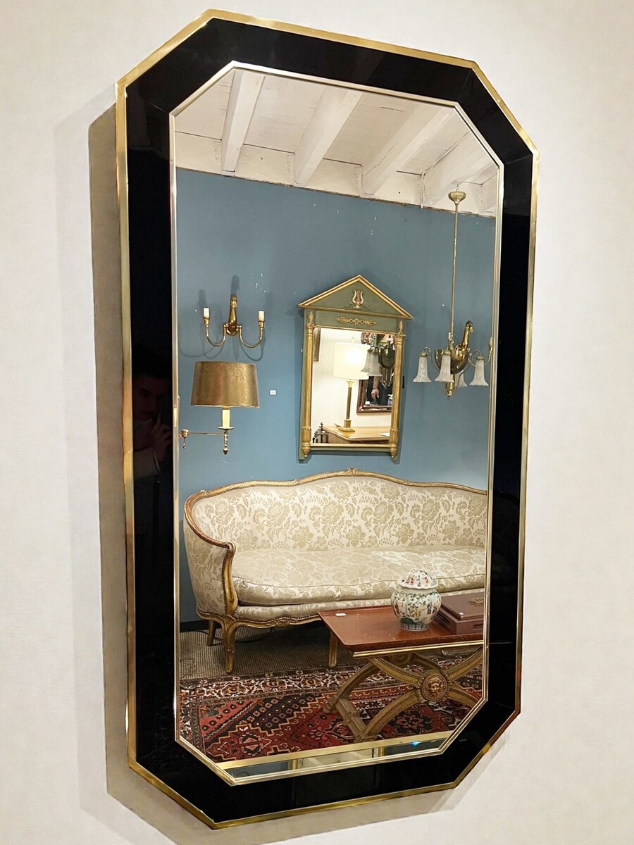 Brass and acrylic mirror from the 1970s. Designer: E. Maville