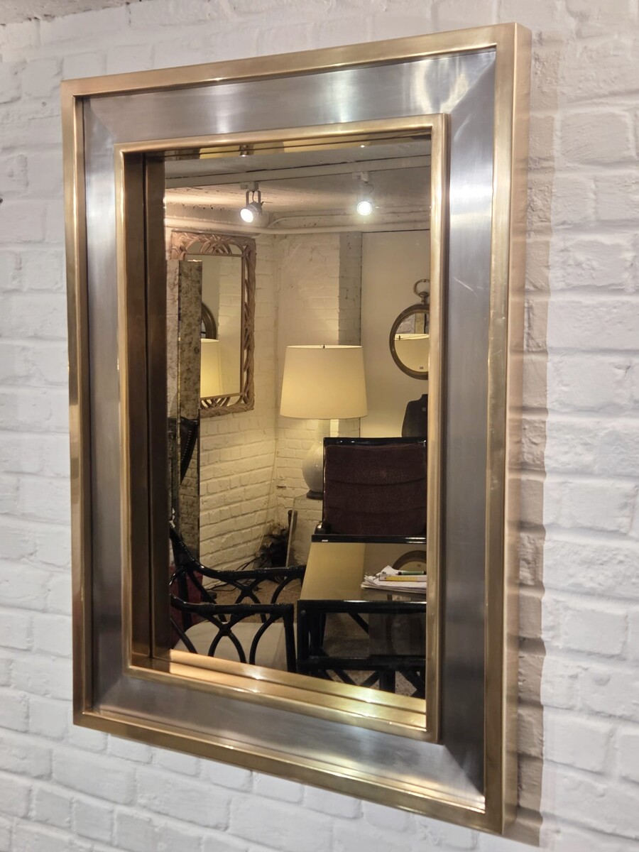 Brass and brushed steel mirror, circa 1970