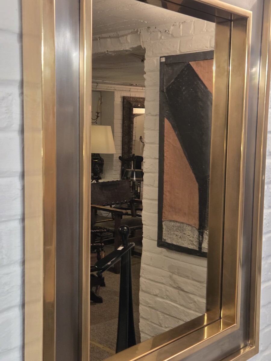 Brass and brushed steel mirror, circa 1970