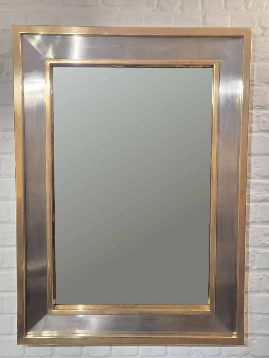 Brass and brushed steel mirror, circa 1970