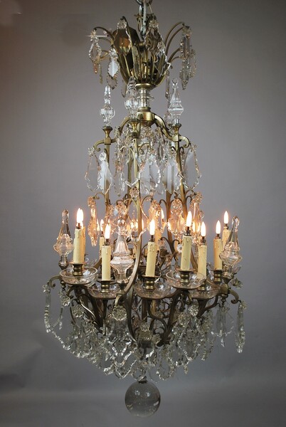 Brass chandelier and pendants, 19th