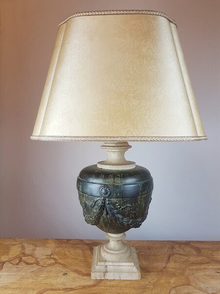Bronze and travertine lamp