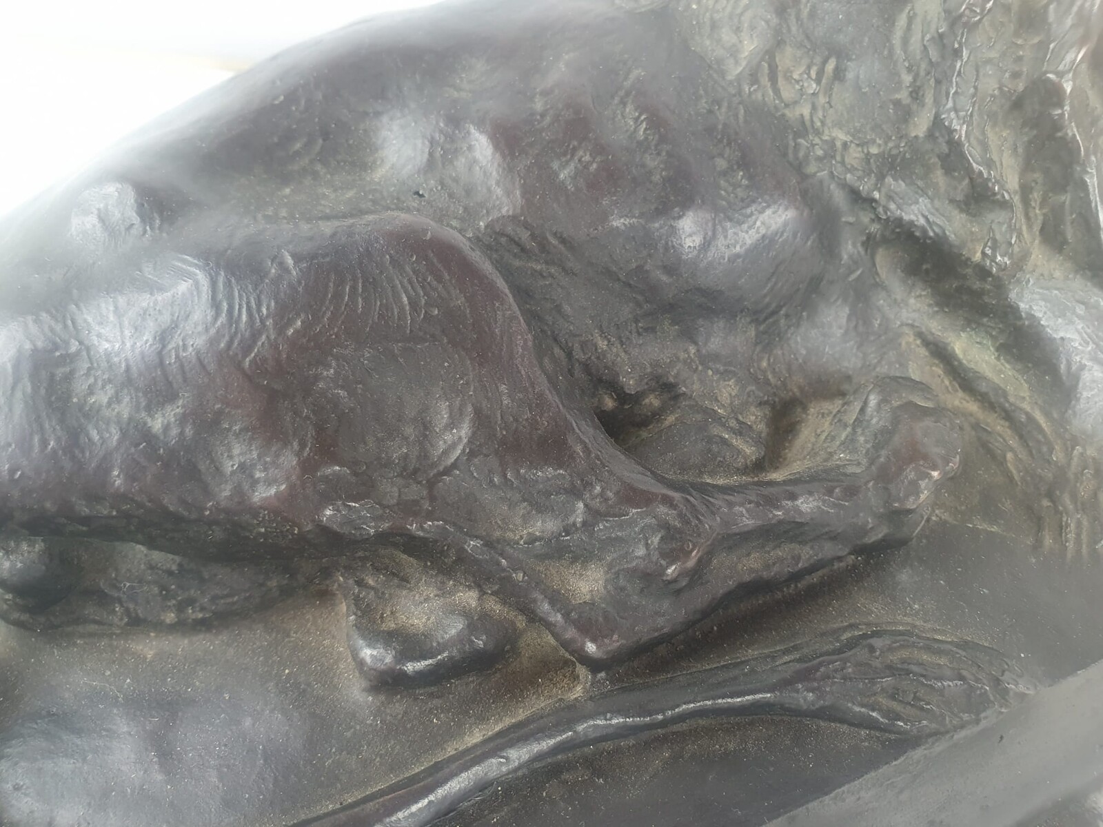Bronze with green patina on marble base 
