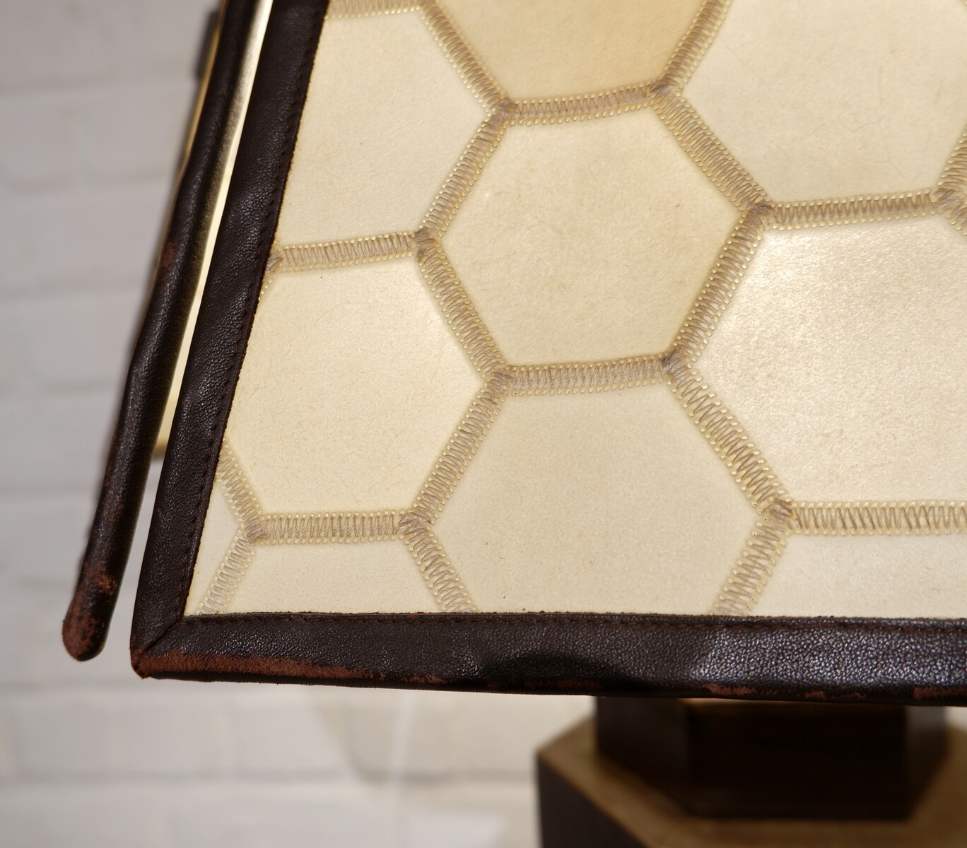 Brown Leather lamp and parchment lampshade, circa 1970