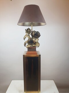 Brutalist lamp and its brass base, circa 1970