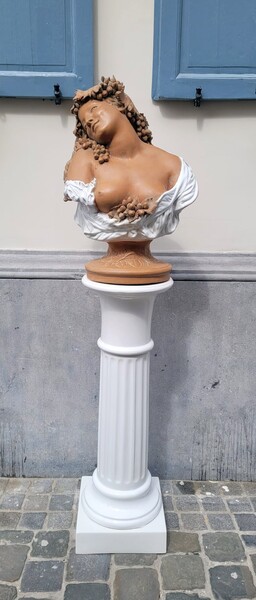bust on terracotta / glazed and its column - circa 1950 bust height: 70 cm