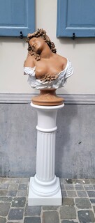 bust on terracotta / glazed and its column - circa 1950 bust height: 70 cm