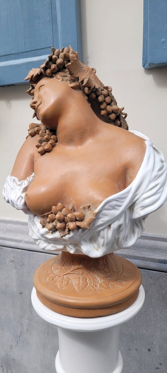 bust on terracotta / glazed and its column - circa 1950 bust height: 70 cm