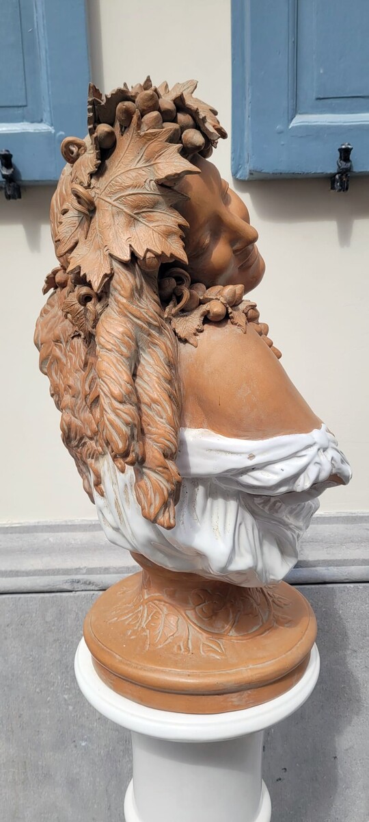 bust on terracotta / glazed and its column - circa 1950 bust height: 70 cm