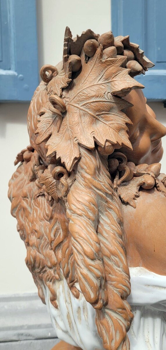 bust on terracotta / glazed and its column - circa 1950 bust height: 70 cm