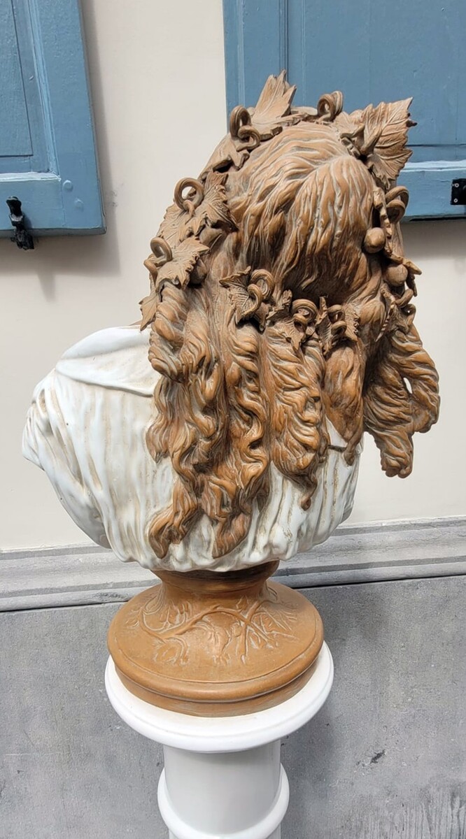 bust on terracotta / glazed and its column - circa 1950 bust height: 70 cm