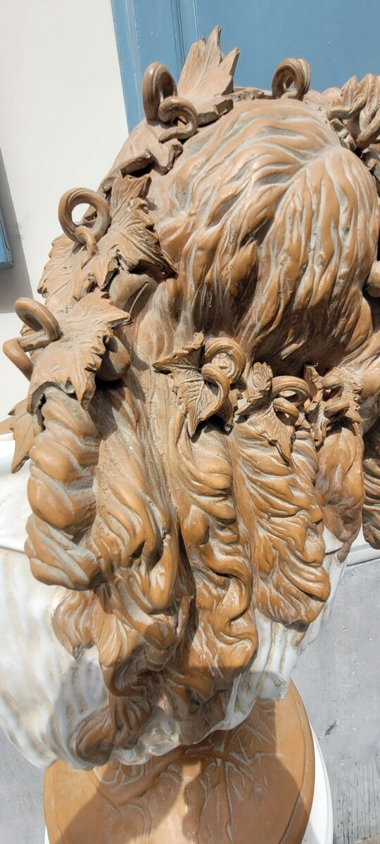 bust on terracotta / glazed and its column - circa 1950 bust height: 70 cm