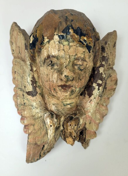 Carved and polychromed wooden angel, Italy 18th