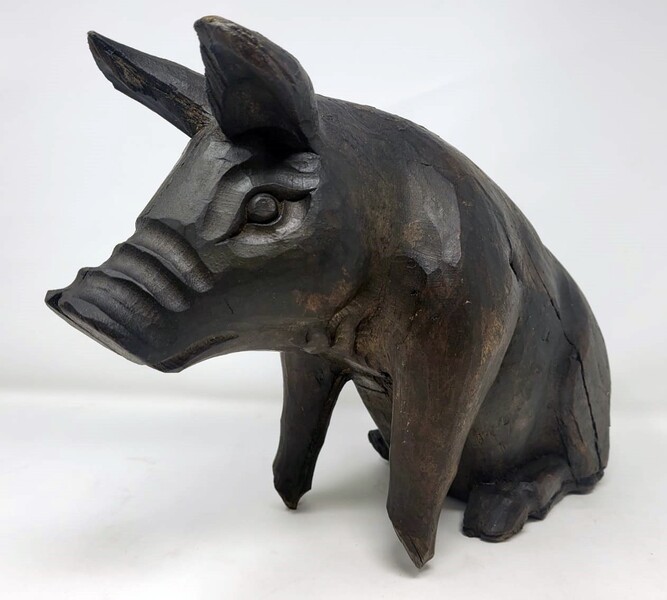 carved pig in wood - folk art