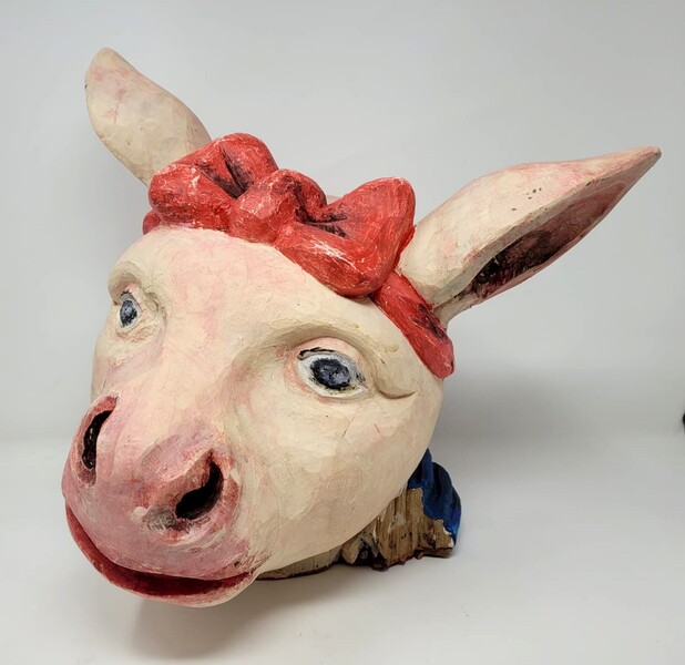 Carved wooden pig's head - Fairground decoration