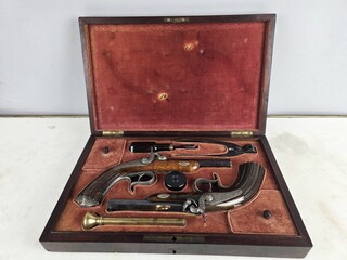 Case for 2 signed percussion pistols, Liège, circa 1850