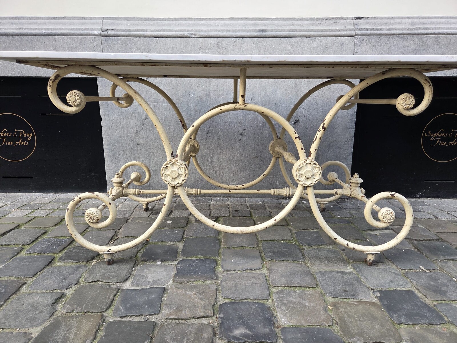 Cast iron butcher's table with marble top, late 19th century