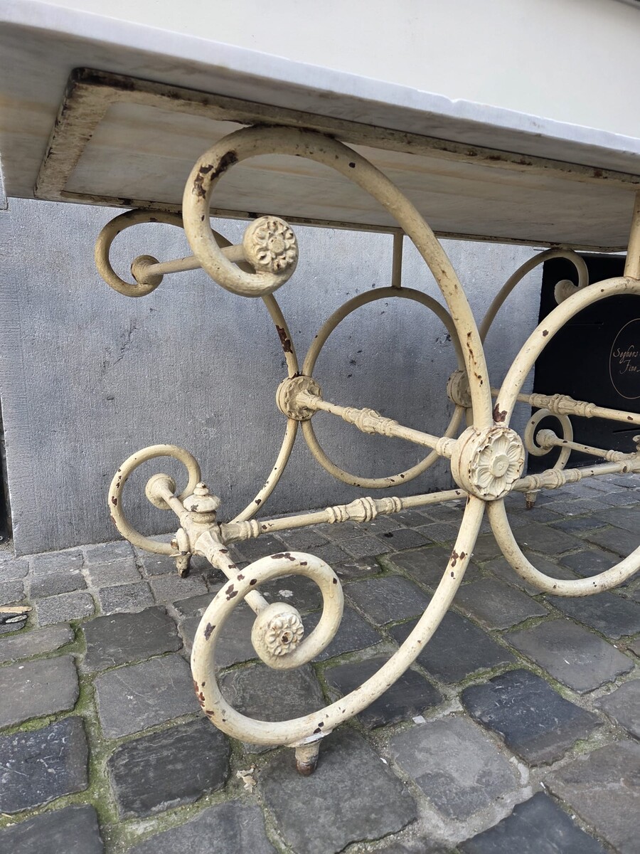 Cast iron butcher's table with marble top, late 19th century