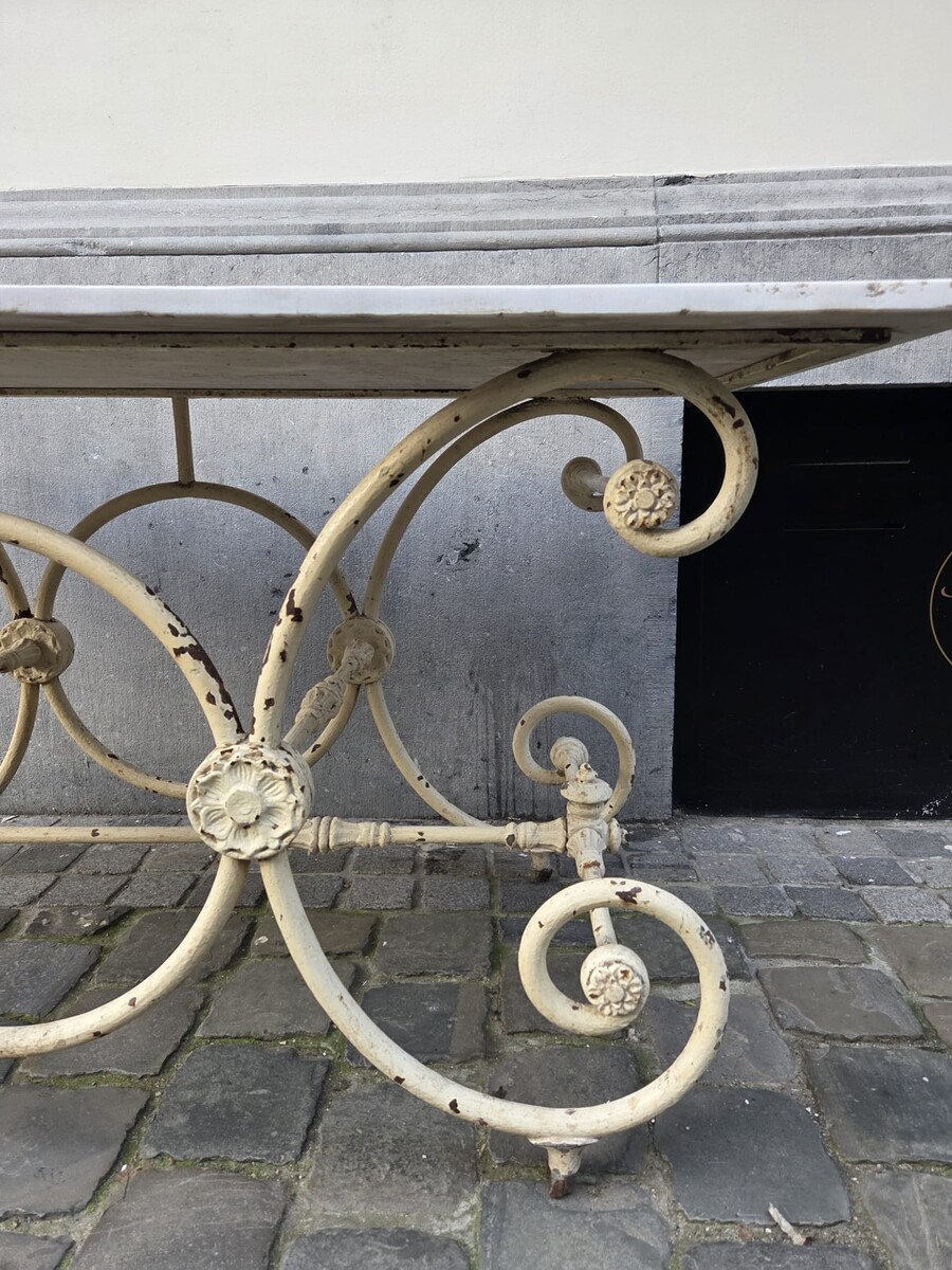 Cast iron butcher's table with marble top, late 19th century